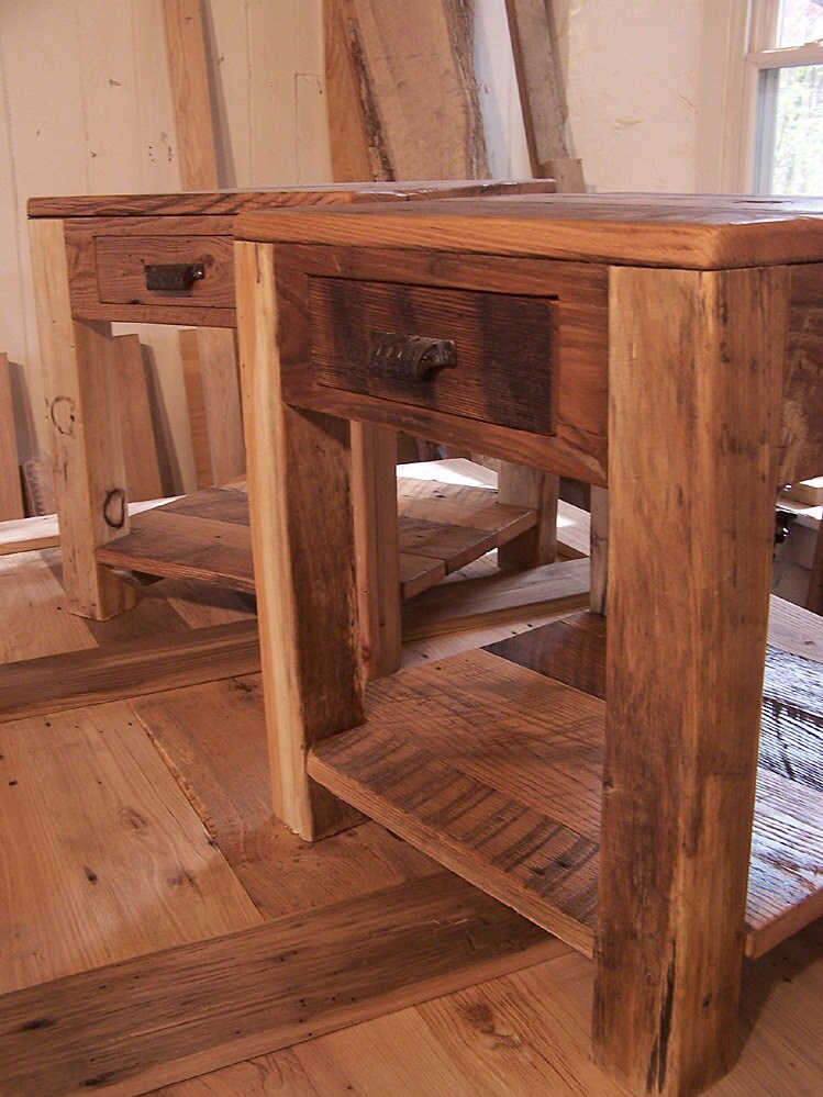 End Table With Drawer, Primitive TV Stand, Solid Hardwood End Table, Wood Nightstand, Reclaimed Wood Table, Media Console, TV Cabinet Table