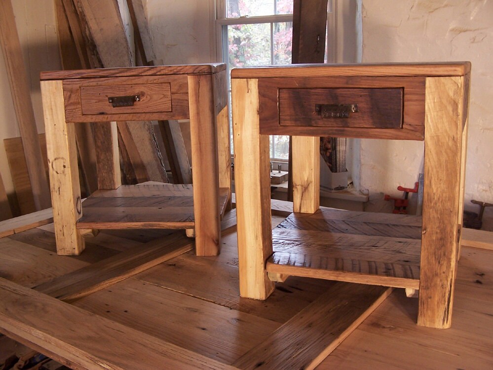 End Table With Drawer, Primitive TV Stand, Solid Hardwood End Table, Wood Nightstand, Reclaimed Wood Table, Media Console, TV Cabinet Table