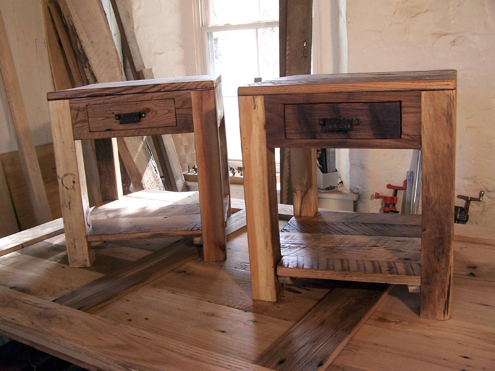 End Table With Drawer, Primitive TV Stand, Solid Hardwood End Table, Wood Nightstand, Reclaimed Wood Table, Media Console, TV Cabinet Table