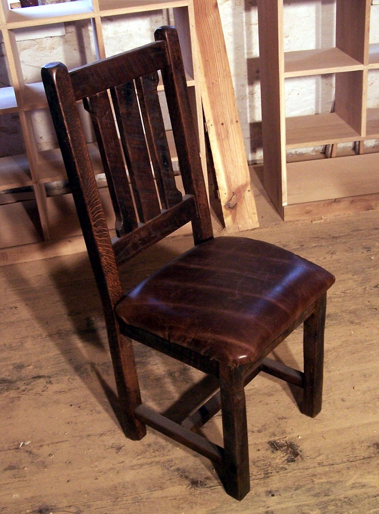 Dining Chair, Wood Cushion Chair, Rustic Chair, Solid Wood And Leather Chair, Oak Chair, Wooden Chair, Dining Room Furniture, Antique Chairs