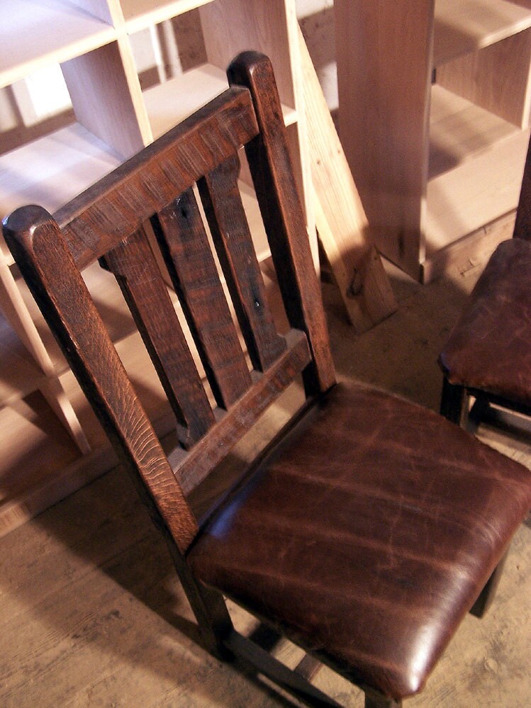 Dining Chair, Wood Cushion Chair, Rustic Chair, Solid Wood And Leather Chair, Oak Chair, Wooden Chair, Dining Room Furniture, Antique Chairs