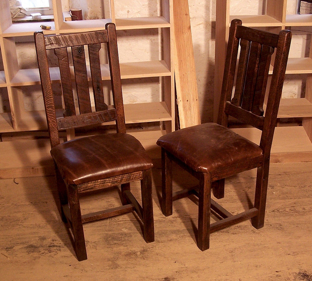 Dining Chair, Wood Cushion Chair, Rustic Chair, Solid Wood And Leather Chair, Oak Chair, Wooden Chair, Dining Room Furniture, Antique Chairs