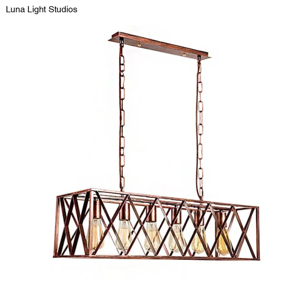DecorBites™ Industrial Cross-Framed Dining Room Island Light with 6 Rustic Metal Lights