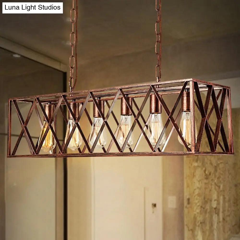 DecorBites™ Industrial Cross-Framed Dining Room Island Light with 6 Rustic Metal Lights