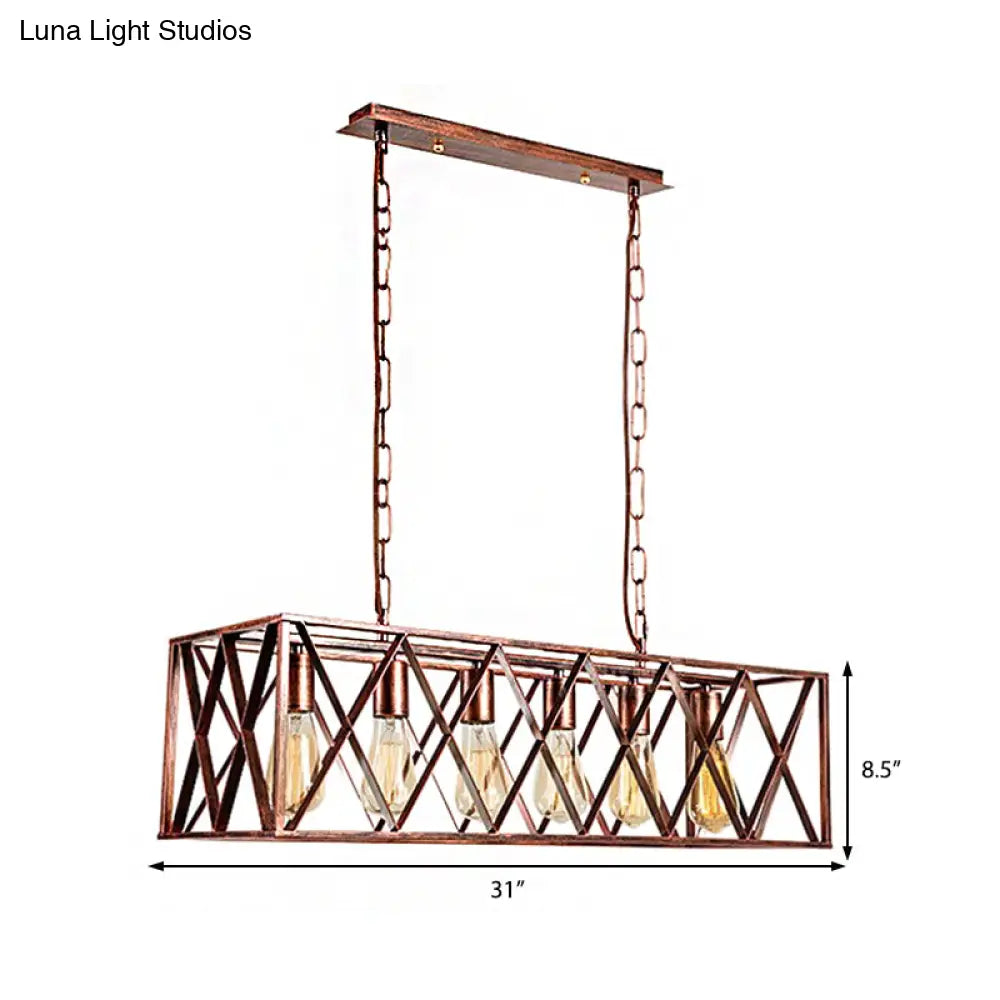 DecorBites™ Industrial Cross-Framed Dining Room Island Light with 6 Rustic Metal Lights