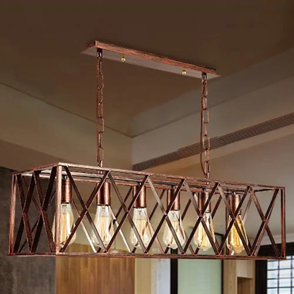 DecorBites™ Industrial Cross-Framed Dining Room Island Light with 6 Rustic Metal Lights