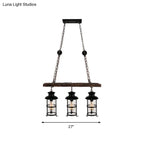 DecorBites™ Industrial Lantern Pendant Light with Clear Glass, Wood Decoration, and Cage Design - 2/3 Lights - Black