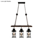 DecorBites™ Industrial Lantern Pendant Light with Clear Glass, Wood Decoration, and Cage Design - 2/3 Lights - Black
