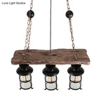 DecorBites™ Industrial Lantern Pendant Light with Clear Glass, Wood Decoration, and Cage Design - 2/3 Lights - Black