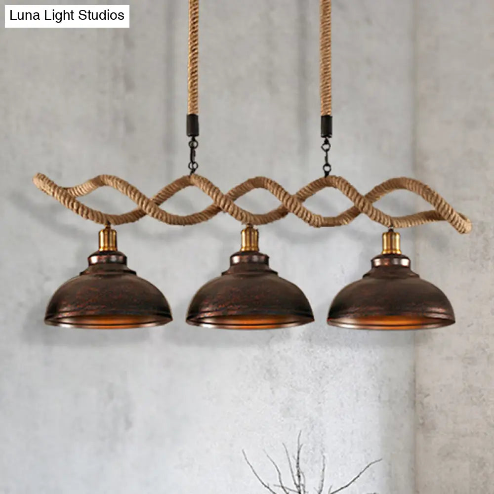DecorBites™ Industrial Metal and Rope Pendant Light - Rustic Kitchen Island Lamp Kit with 3 Lights
