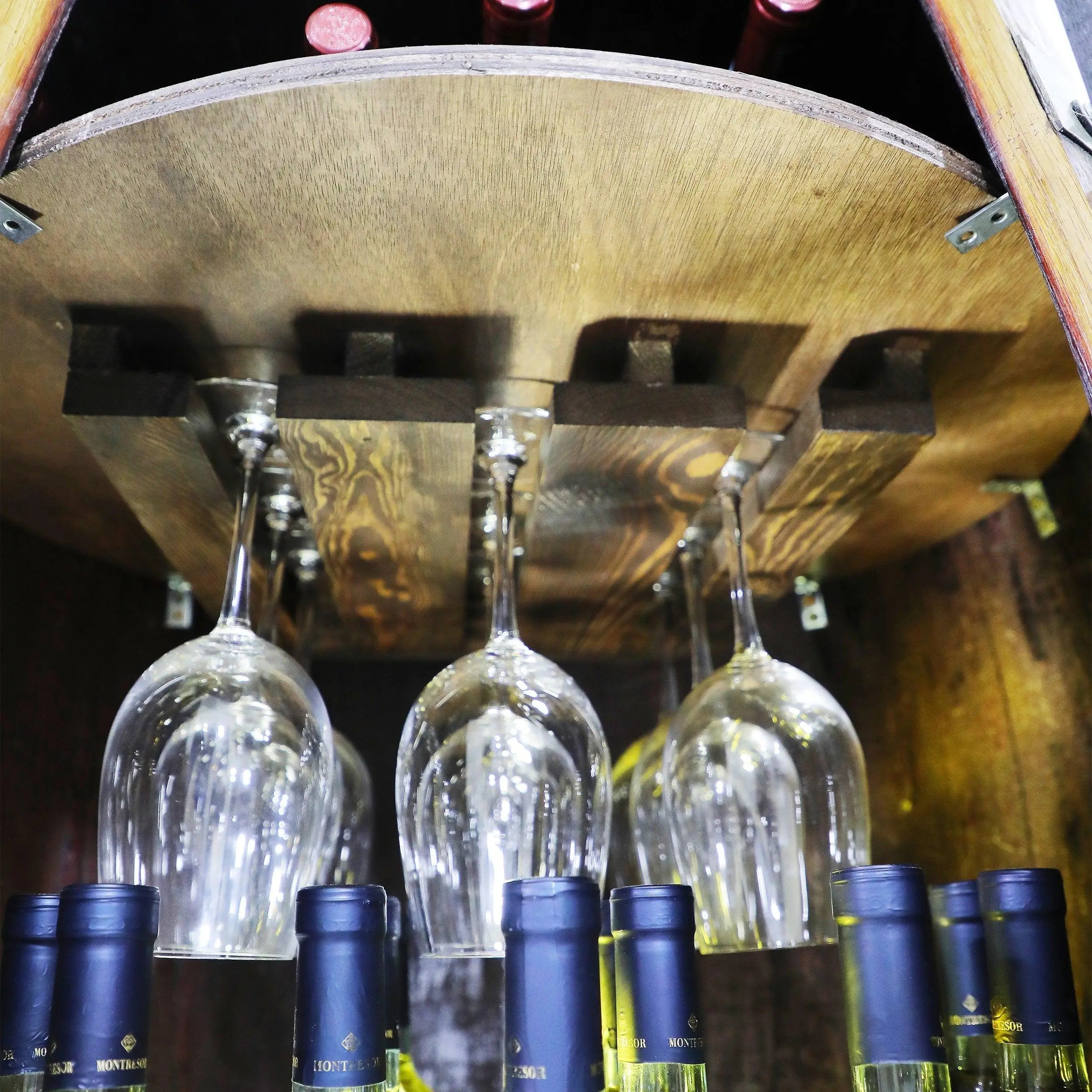 Luxury Wine Barrel Bar Set w/ Pub Table & Wine Barrel Bar Stools - Multi-Use Wine and Whiskey Home Bar Furniture