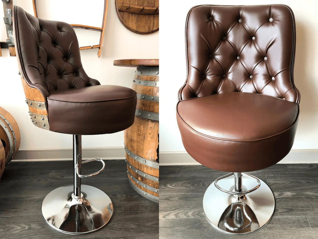 Luxury Oak Barrel Bar Stool - Adjustable Hydraulic Base - Handcrafted Reclaimed Oak Barrel Chair - Pub & Whiskey Barrel Seating - Rustic Home Decor