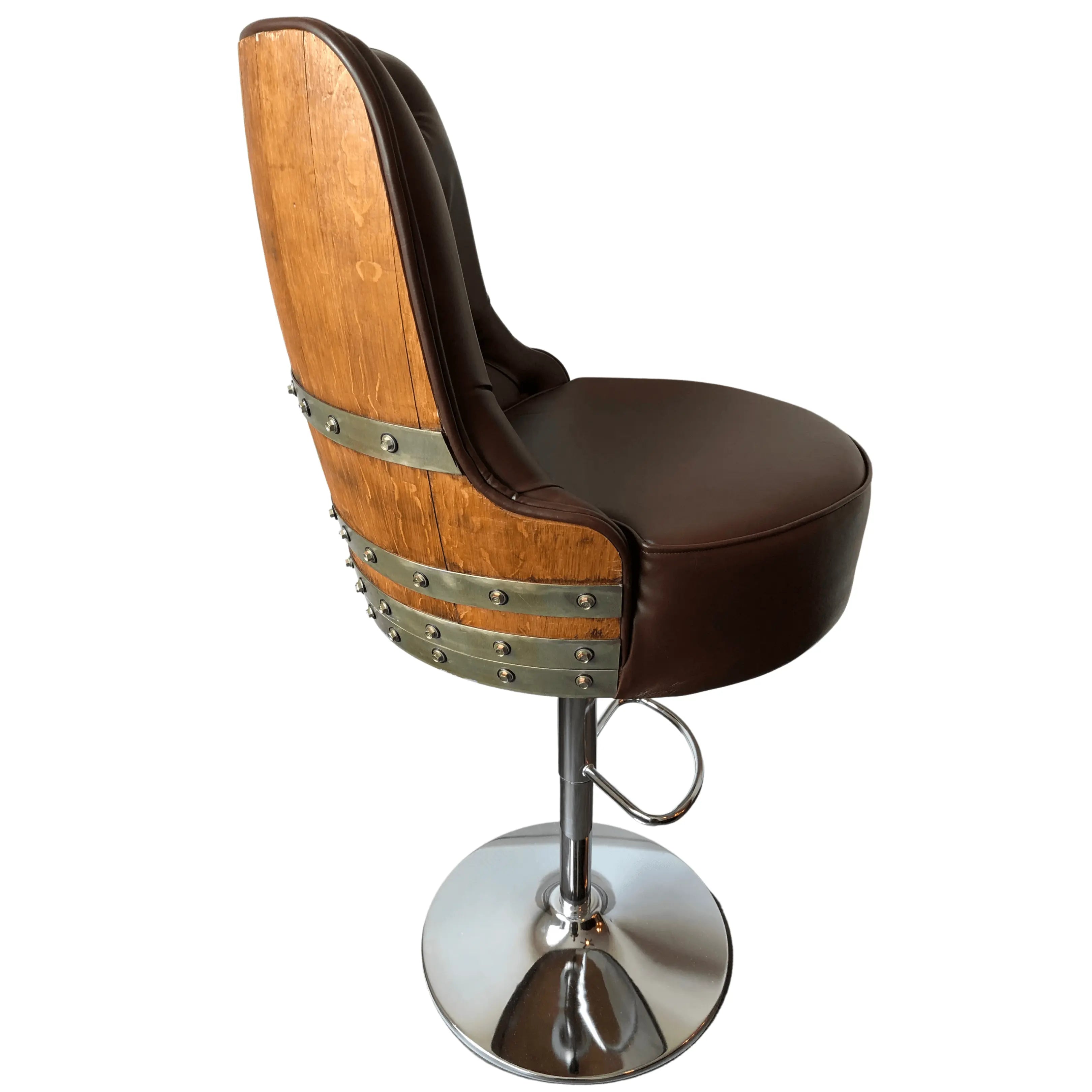 Luxury Oak Barrel Bar Stool - Adjustable Hydraulic Base - Handcrafted Reclaimed Oak Barrel Chair - Pub & Whiskey Barrel Seating - Rustic Home Decor