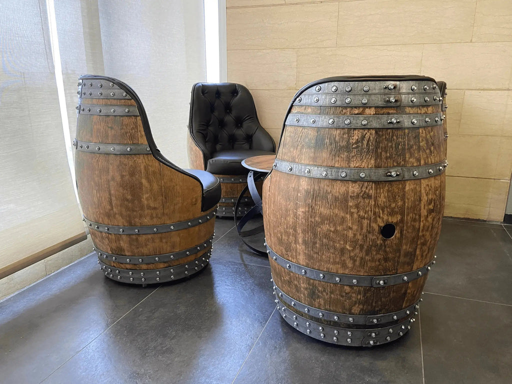 Luxury Captain Barrel Chair, Handmade Wine and Whiskey Barrel Chair, Hidden Storage, Memory Foam Upholstery, Movable On Casters