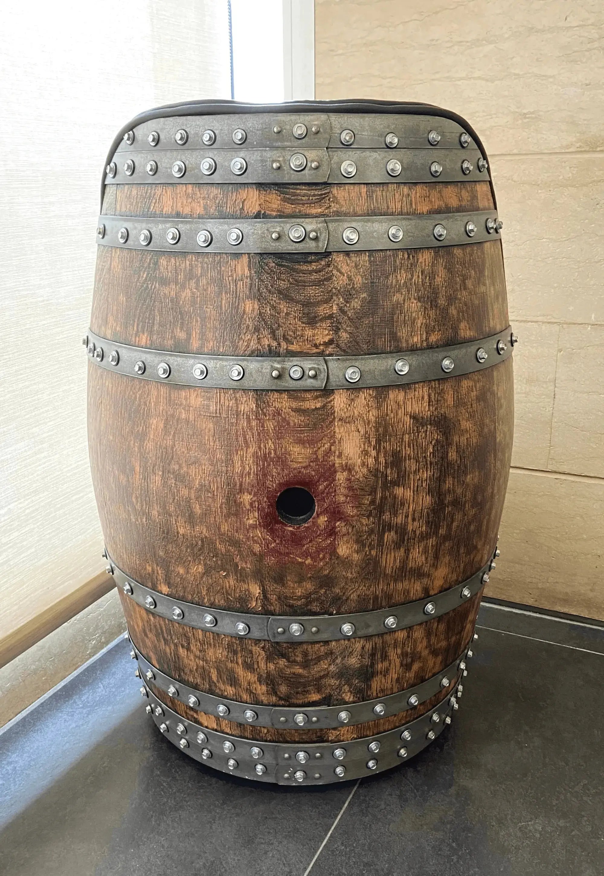 Luxury Captain Barrel Chair, Handmade Wine and Whiskey Barrel Chair, Hidden Storage, Memory Foam Upholstery, Movable On Casters