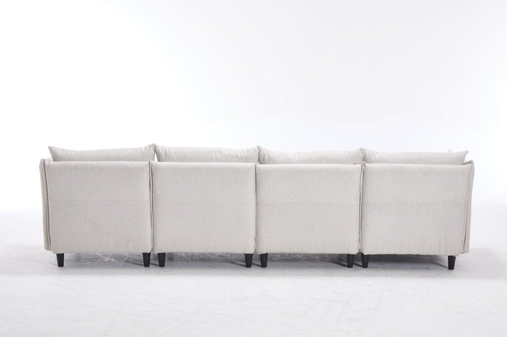 Modular Sectional Sofa, L Shaped Couch Set for Living Room, 4-Seater Comfy Cloud Couches with Movable Ottoman Beige