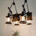 DecorBites™ Nautical Wood Board Black Island Lamp - 4-Light Linear Suspension Lighting with Lantern and Hemp Rope