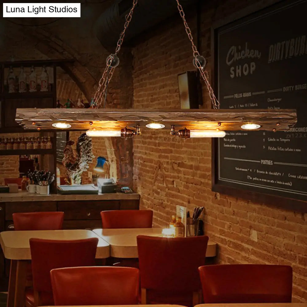 DecorBites™ Rustic 5-Light Linear Hanging Lamp with Wood Board - Island Pendant Light for Restaurants