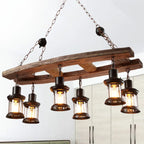 DecorBites™ Rustic 6-Light Pendant Lantern: Clear Glass & Black, with Wooden Board