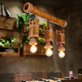 DecorBites™ Rustic Bamboo Island Pendant Light with 3 Open Bulbs for Dining Room Ceiling
