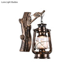 Rustic Black Oil Lantern Wall Sconce - Clear Glass, 1 Head - for Corridor Lighting