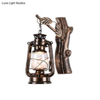 Rustic Black Oil Lantern Wall Sconce - Clear Glass, 1 Head - for Corridor Lighting