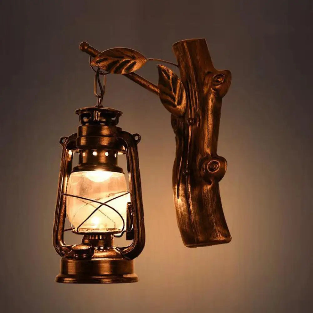 Rustic Black Oil Lantern Wall Sconce - Clear Glass, 1 Head - for Corridor Lighting