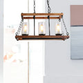 DecorBites™ Rustic Brown Seeded Glass Island Light with 3-Bulb Cylinder Design and Wooden Trapezoid Guard for Living Room
