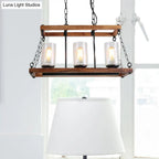 DecorBites™ Rustic Brown Seeded Glass Island Light with 3-Bulb Cylinder Design and Wooden Trapezoid Guard for Living Room