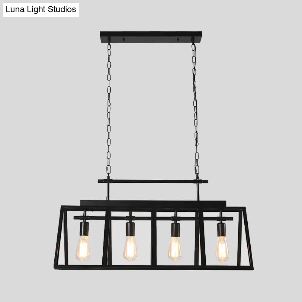 DecorBites™ Rustic Clear Glass Island Pendant Light with Triangular Frame and 4 Black Hanging Lamps for Coffee Shop