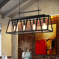 DecorBites™ Rustic Clear Glass Island Pendant Light with Triangular Frame and 4 Black Hanging Lamps for Coffee Shop