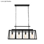 DecorBites™ Rustic Clear Glass Island Pendant Light with Triangular Frame and 4 Black Hanging Lamps for Coffee Shop