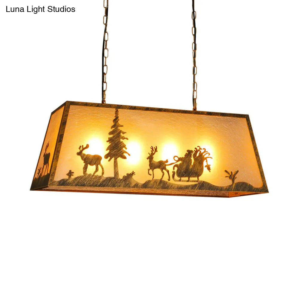 DecorBites™ Rustic Etched Linear Island Lamp - 4-Light Plastic and Metal Ceiling Light in Beige