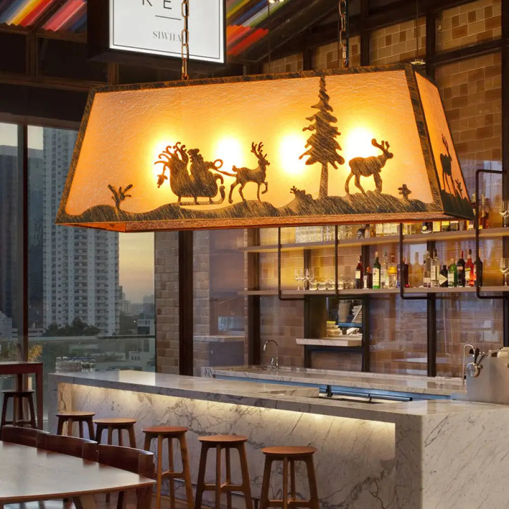 DecorBites™ Rustic Etched Linear Island Lamp - 4-Light Plastic and Metal Ceiling Light in Beige