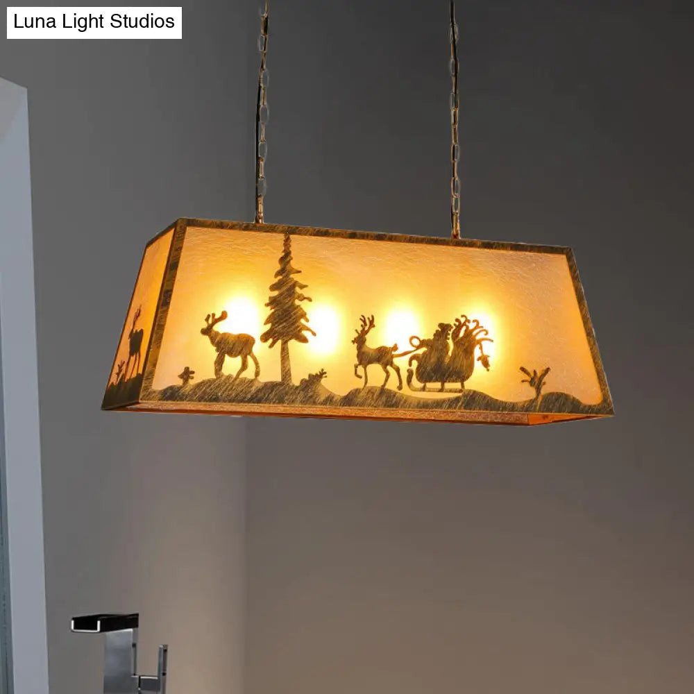 DecorBites™ Rustic Etched Linear Island Lamp - 4-Light Plastic and Metal Ceiling Light in Beige