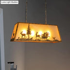 DecorBites™ Rustic Etched Linear Island Lamp - 4-Light Plastic and Metal Ceiling Light in Beige