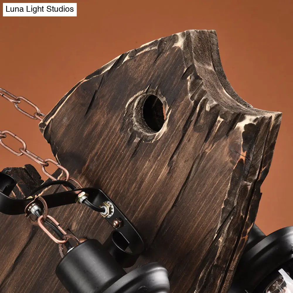 DecorBites™ Rustic Fish Shaped Wood Hanging Lamp - 6 Heads Island Lighting with Lantern Shade in Brown