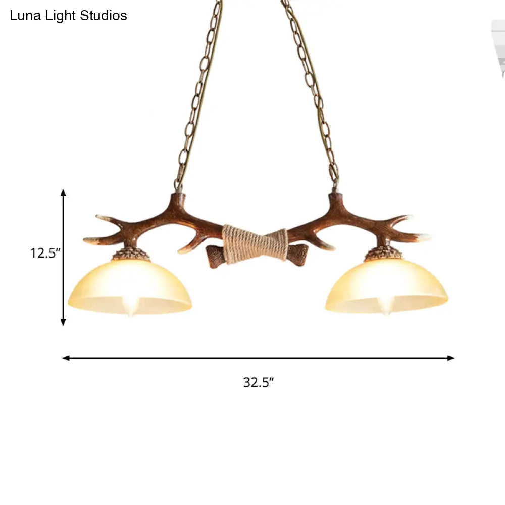 DecorBites™ Rustic Glass Hanging Lamp with Wood and Rope Accents - Bowl Shade Pendant (Amber, 2 Bulbs)