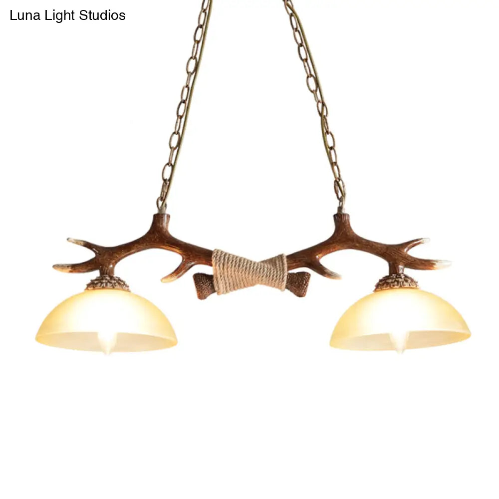 DecorBites™ Rustic Glass Hanging Lamp with Wood and Rope Accents - Bowl Shade Pendant (Amber, 2 Bulbs)