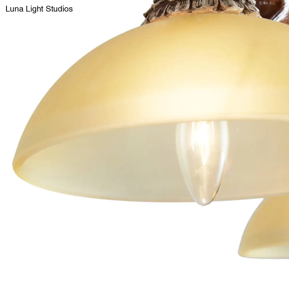 DecorBites™ Rustic Glass Hanging Lamp with Wood and Rope Accents - Bowl Shade Pendant (Amber, 2 Bulbs)