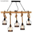 DecorBites™ Rustic Hemp Rope Chandelier - Retro Industrial Pendant with Wire Cage for Restaurants