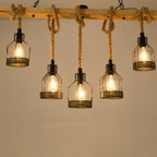 DecorBites™ Rustic Hemp Rope Chandelier - Retro Industrial Pendant with Wire Cage for Restaurants