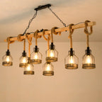 DecorBites™ Rustic Hemp Rope Chandelier - Retro Industrial Pendant with Wire Cage for Restaurants