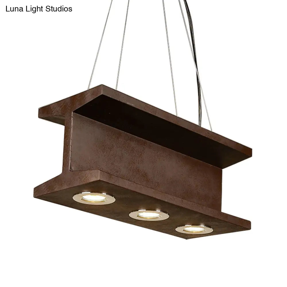 DecorBites™ Rustic Iron Industrial H-Beam Pendant Light with 3 Bulbs for Table or Island