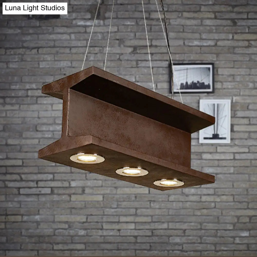 DecorBites™ Rustic Iron Industrial H-Beam Pendant Light with 3 Bulbs for Table or Island