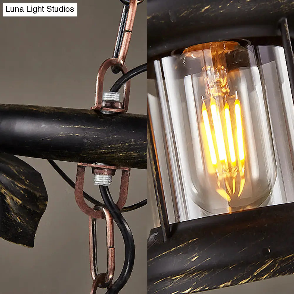DecorBites™ Rustic Kerosene Island Lamp: 2 Lights, Clear Glass, Antique Brass Finish - Perfect for Coffee Shop Lighting