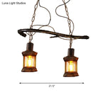 DecorBites™ Rustic Kerosene Island Lamp: 2 Lights, Clear Glass, Antique Brass Finish - Perfect for Coffee Shop Lighting