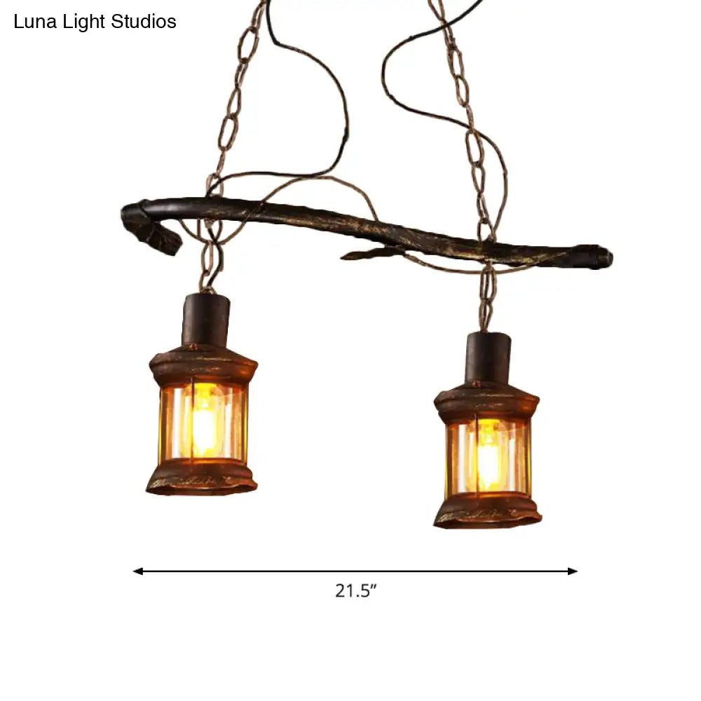 DecorBites™ Rustic Kerosene Island Lamp: 2 Lights, Clear Glass, Antique Brass Finish - Perfect for Coffee Shop Lighting