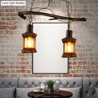 DecorBites™ Rustic Kerosene Island Lamp: 2 Lights, Clear Glass, Antique Brass Finish - Perfect for Coffee Shop Lighting