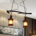 DecorBites™ Rustic Kerosene Island Lamp: 2 Lights, Clear Glass, Antique Brass Finish - Perfect for Coffee Shop Lighting